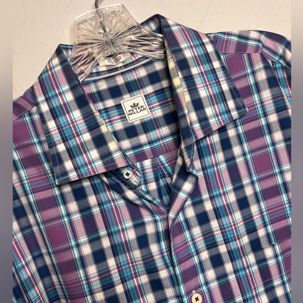 Peter Millar Men’s XL Long Sleeve Button Up Blue Purple White Cotton Shirt